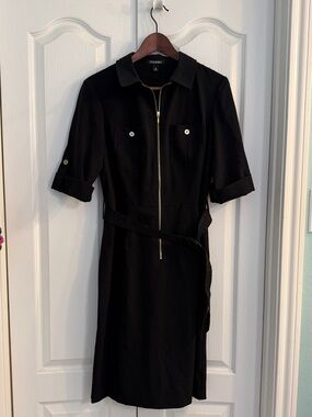 Roz & Ali Black Zip-Front Midi Shirt Dress